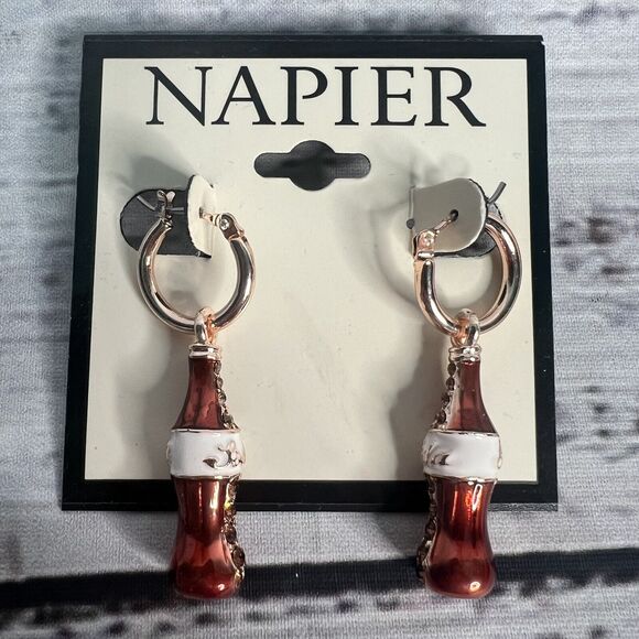 Napier Earrings Cola Bottle Soda Bottle Coke Style Hoop Earring Dangle NEW - Picture 1 of 5